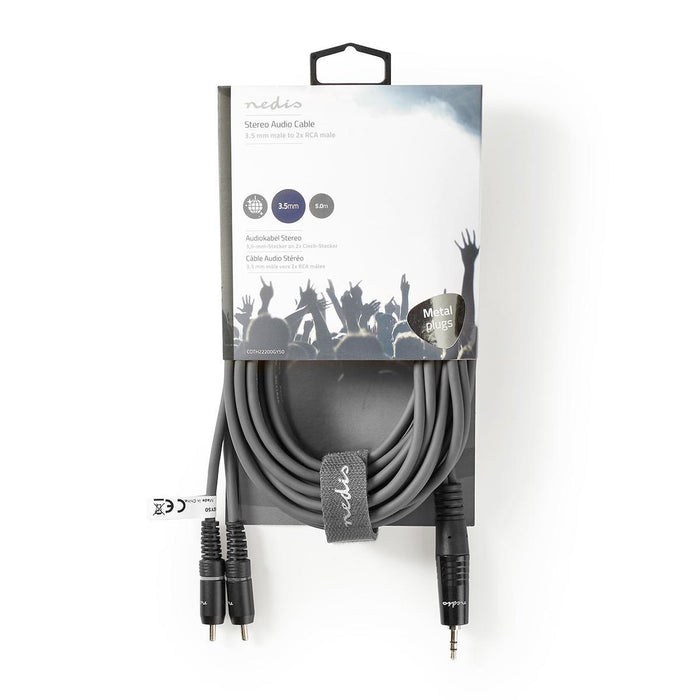 Nedis Stereo Audio Cable - 3.5 mm Male, 2x RCA Male, Nickel Plated, Dark Grey - Carton Sleeve