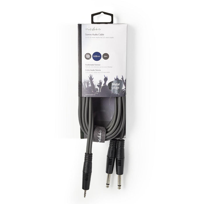 Nedis Stereo Audio Cable - 2x 6.35 mm Male, 3.5 mm Male, Nickel Plated, Dark Grey - Carton Sleeve