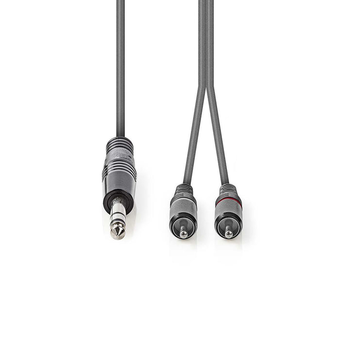 Nedis Stereo Audio Cable - 6.35 mm Male, 2x RCA Male, Nickel Plated, Dark Grey - Carton Sleeve