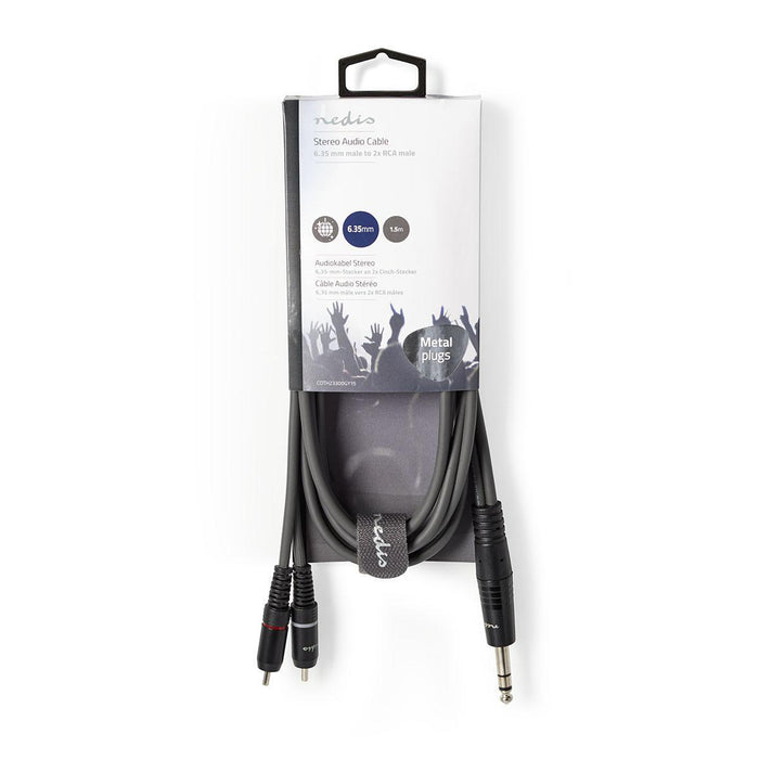 Nedis Stereo Audio Cable - 6.35 mm Male, 2x RCA Male, Nickel Plated, Dark Grey - Carton Sleeve