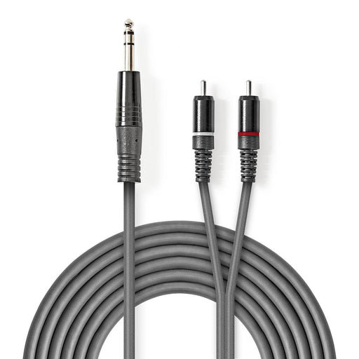 Nedis Stereo Audio Cable - 6.35 mm Male, 2x RCA Male, Nickel Plated, Dark Grey - Carton Sleeve