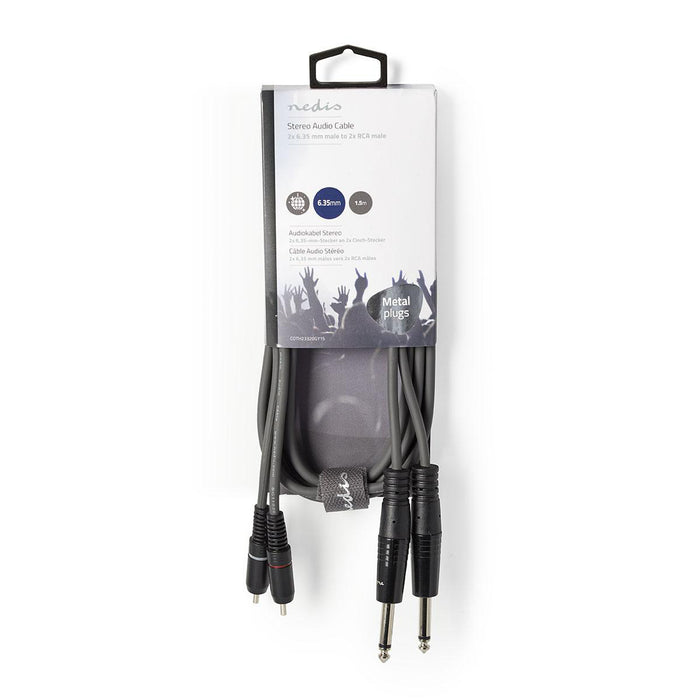 Nedis Stereo Audio Cable - 2x 6.35 mm Male, 2x RCA Male, Nickel Plated, Dark Grey - Carton Sleeve