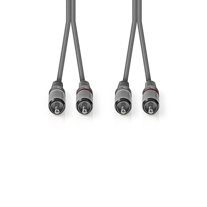 Nedis Stereo Audio Cable - 2x RCA Male, 2x RCA Male, Nickel Plated, Dark Grey - Carton Sleeve