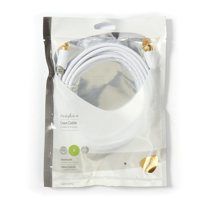 Nedis Satellite & Antenna Cable - F Male, F Male, Gold Plated, White - Polybag