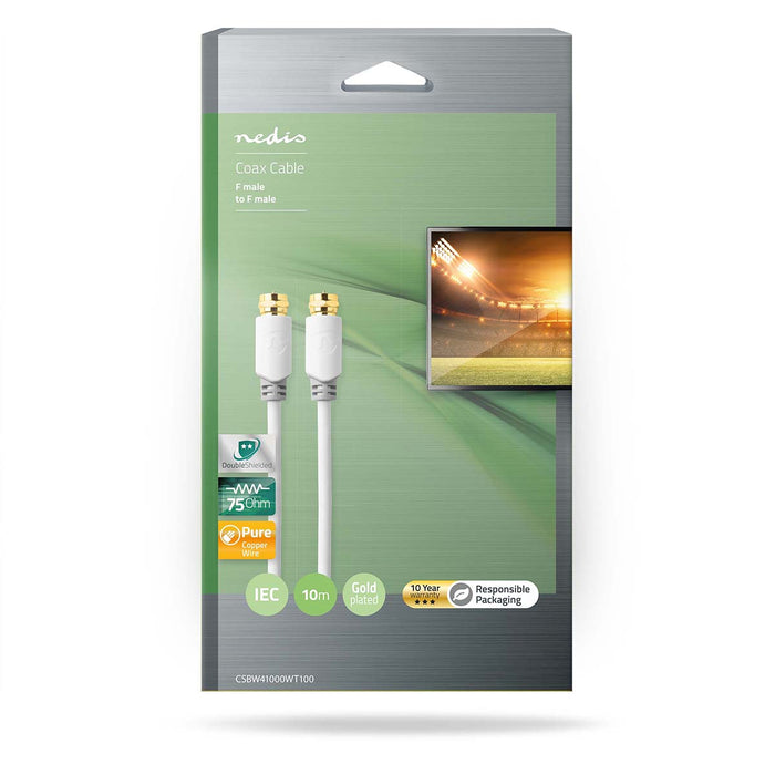 Nedis Satellite & Antenna Cable - F Male, F Male, Gold Plated, White - Window Box