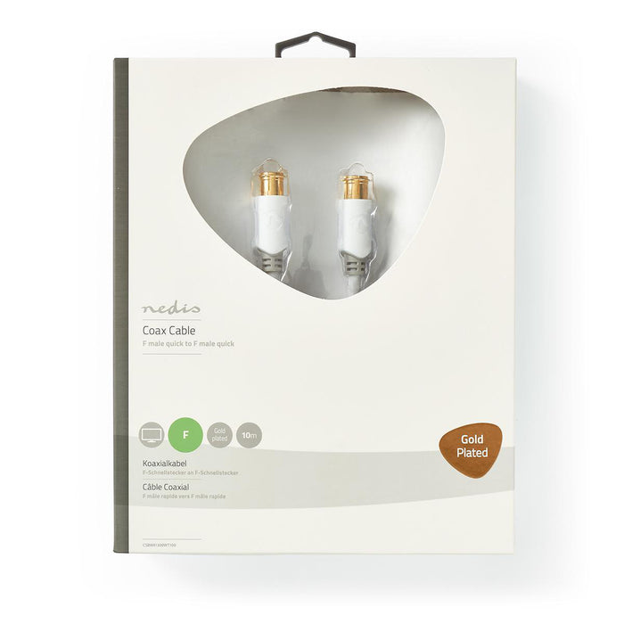 Nedis F Quick - F Quick Cables - F Male Quick, F Male Quick, Gold Plated, White - Window Box