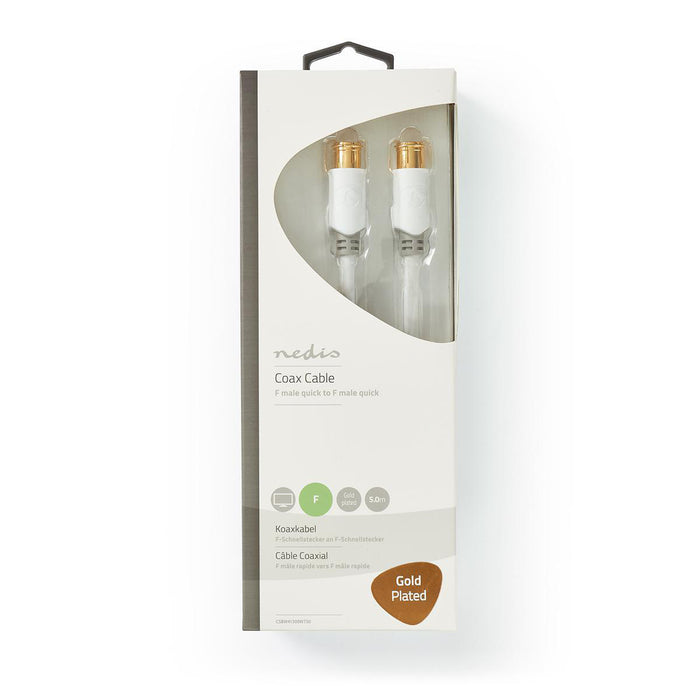 Nedis F Quick - F Quick Cables - F Male Quick, F Male Quick, Gold Plated, White - Window Box