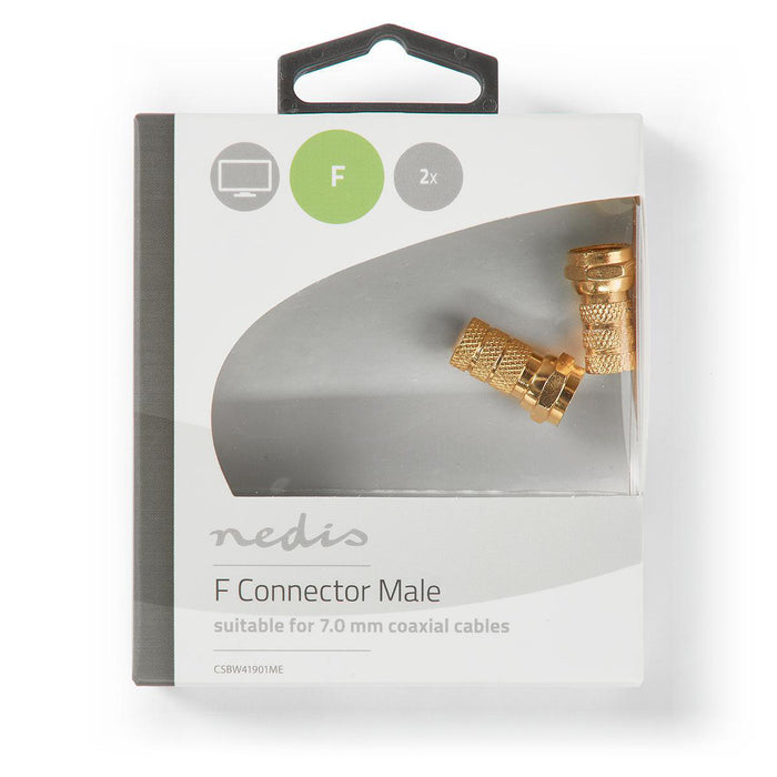 Nedis F-Connector - Straight, Male, Gold Plated, 2 pcs - Window Box