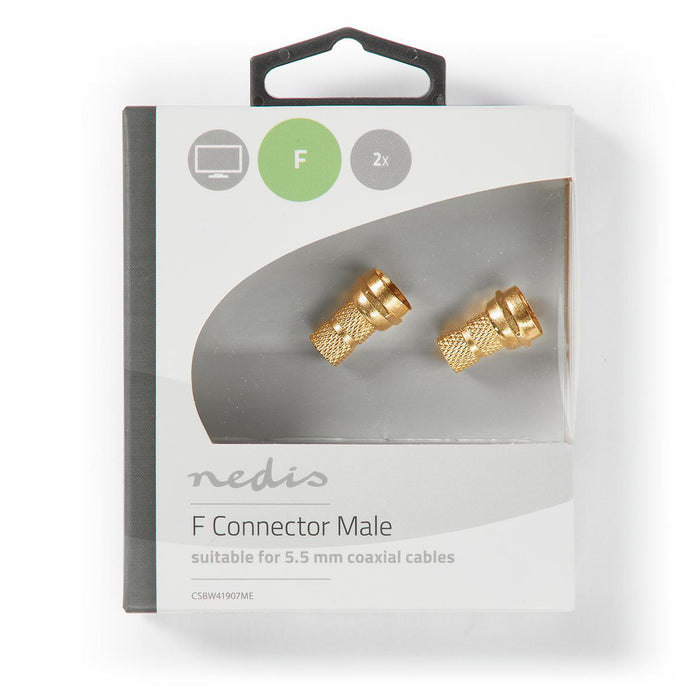 Nedis F-Connector - Straight, Male, Gold Plated, 2 pcs - Window Box