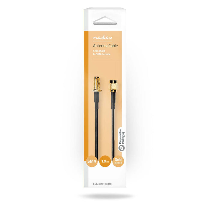 Nedis SMA Cable - SMA Male, SMA Female, Gold Plated, Black - Box