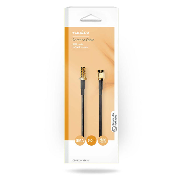 Nedis SMA Cable - SMA Male, SMA Female, Gold Plated, Black - Box