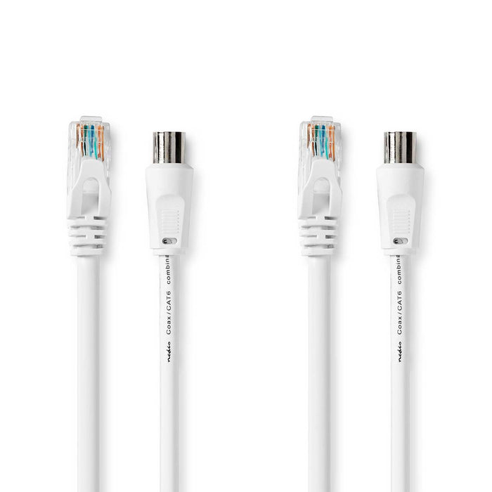 Nedis Coax Cat6 Combi Cable - IEC (Coax) Male / RJ45 Male, IEC (Coax) Female / RJ45 Male, Nickel Plated, White - Box