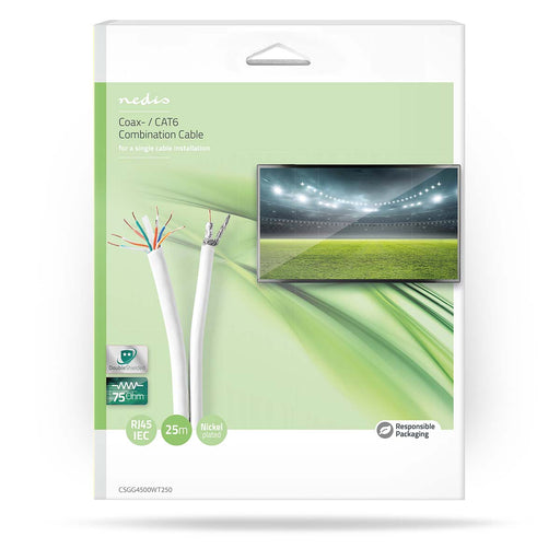 Nedis IEC (Coax) CAT6 Combi Cable - RG59, 75 Ohm, Double Shielded, White - Gift Box