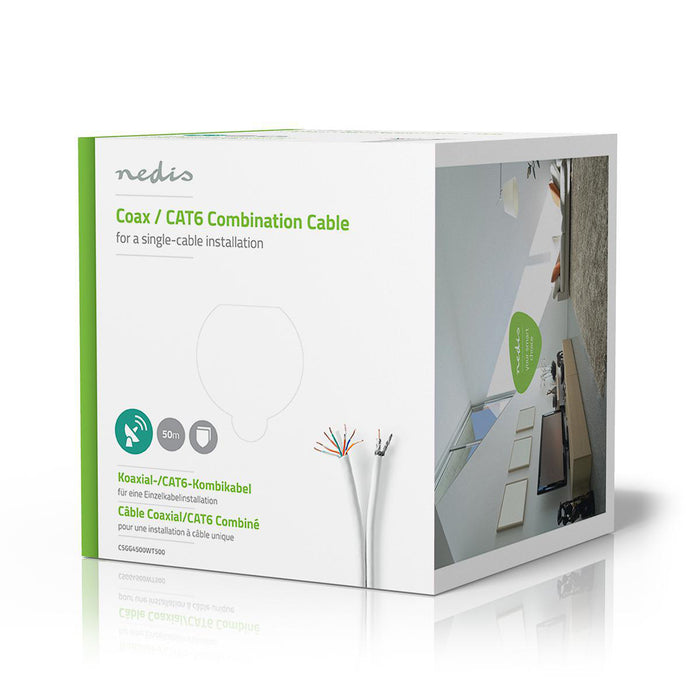 Nedis IEC (Coax) CAT6 Combi Cable - RG59, 75 Ohm, Double Shielded, White - Gift Box