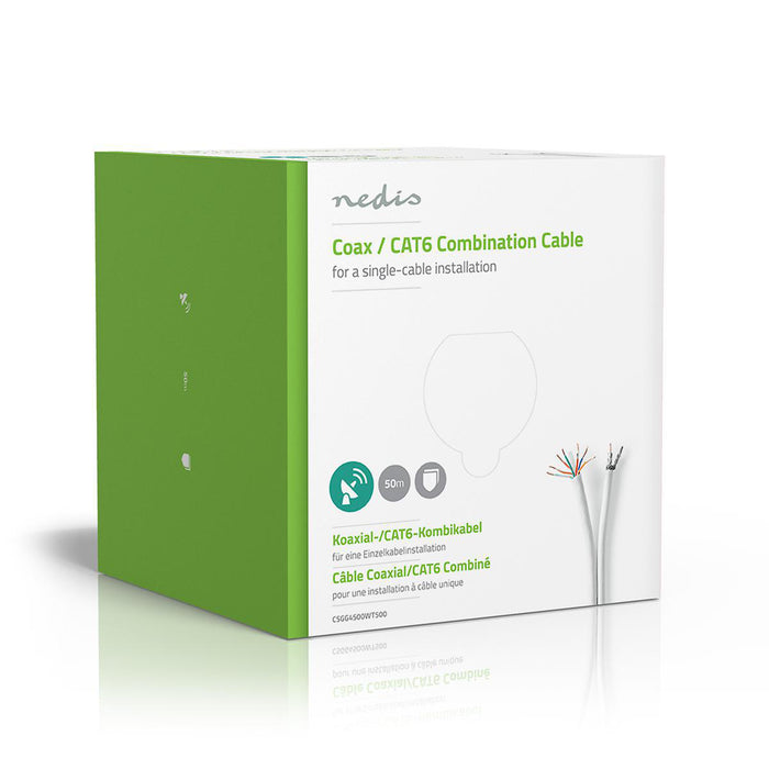 Nedis IEC (Coax) CAT6 Combi Cable - RG59, 75 Ohm, Double Shielded, White - Gift Box