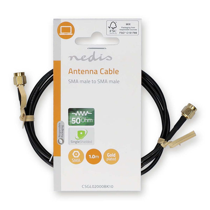 Nedis SMA Cable - SMA Male, SMA Male, Gold Plated, Black - Label