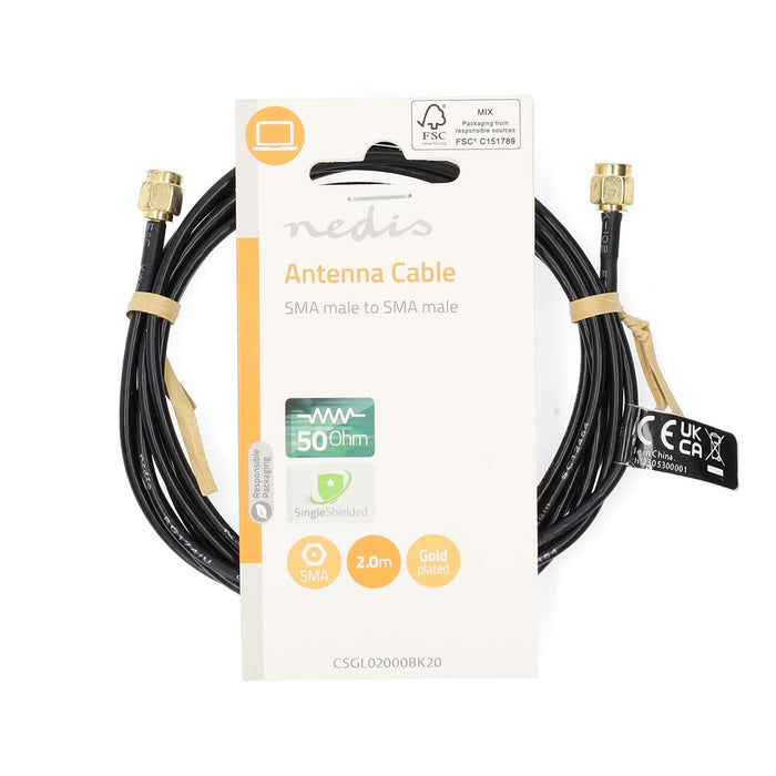 Nedis SMA Cable - SMA Male, SMA Male, Gold Plated, Black - Label