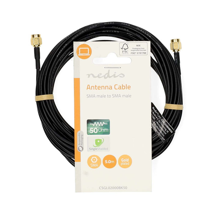 Nedis SMA Cable - SMA Male, SMA Male, Gold Plated, Black - Label