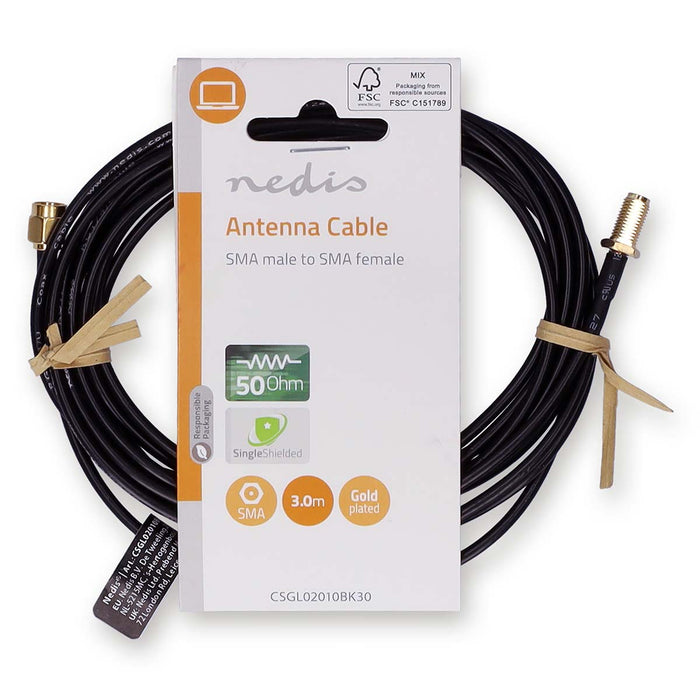 Nedis SMA Cable - SMA Male, SMA Female, Gold Plated, Black - Label