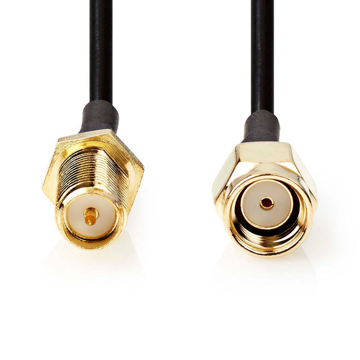 Nedis SMA Cable - RP SMA Male, RP SMA Female, Gold Plated, Black - Label