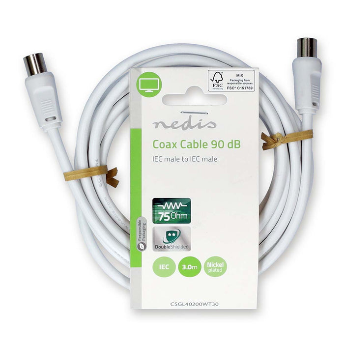 Nedis Coax Cable - IEC (Coax) Male, IEC (Coax) Male, Nickel Plated, White - Label