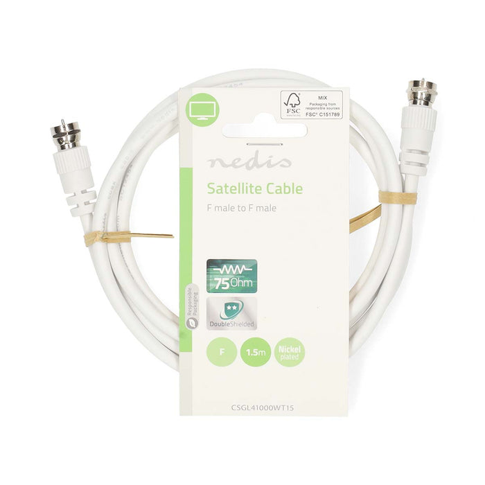 Nedis Satellite & Antenna Cable - F Male, F Male, Nickel Plated, White - Label