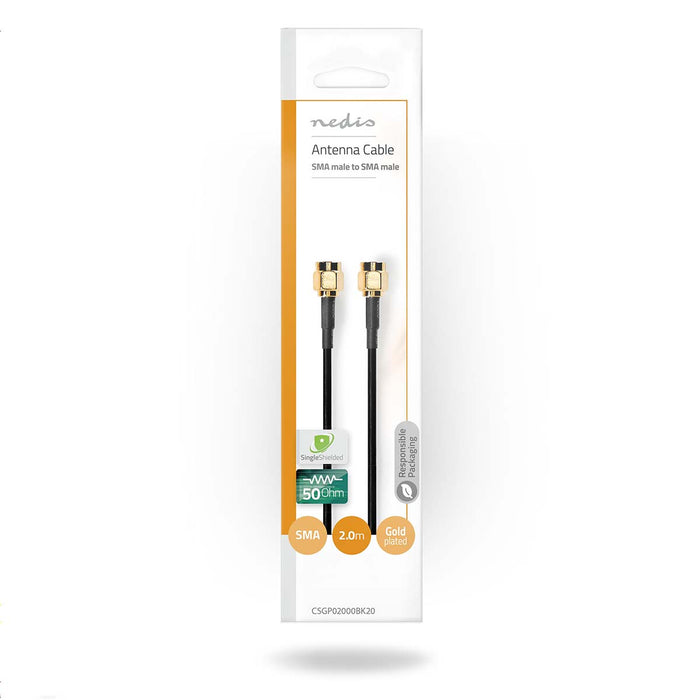 Nedis SMA Cable - SMA Male, SMA Male, Gold Plated, Black - Envelope