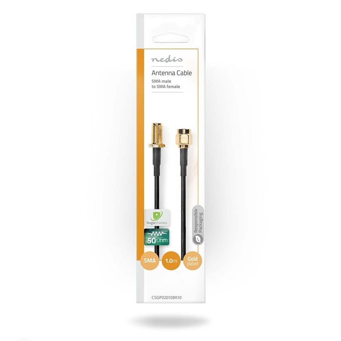 Nedis SMA Cable - SMA Male, SMA Female, Gold Plated, Black - Envelope