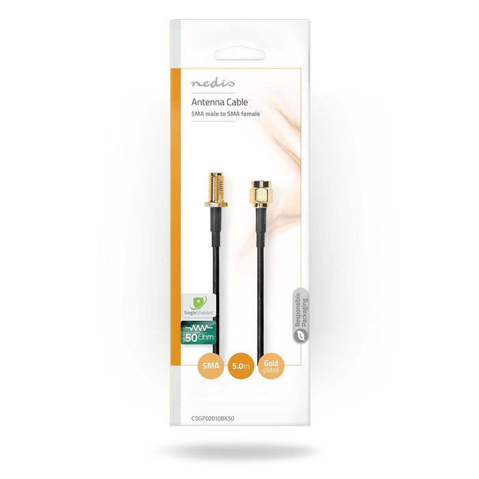 Nedis SMA Cable - SMA Male, SMA Female, Gold Plated, Black - Envelope