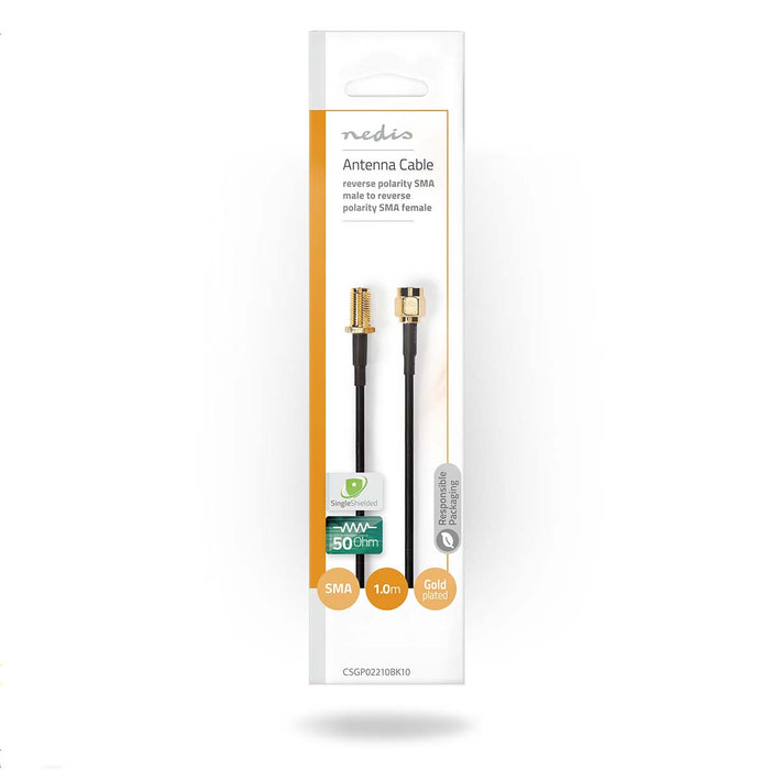 Nedis SMA Cable - RP SMA Male, RP SMA Female, Gold Plated, Black - Envelope