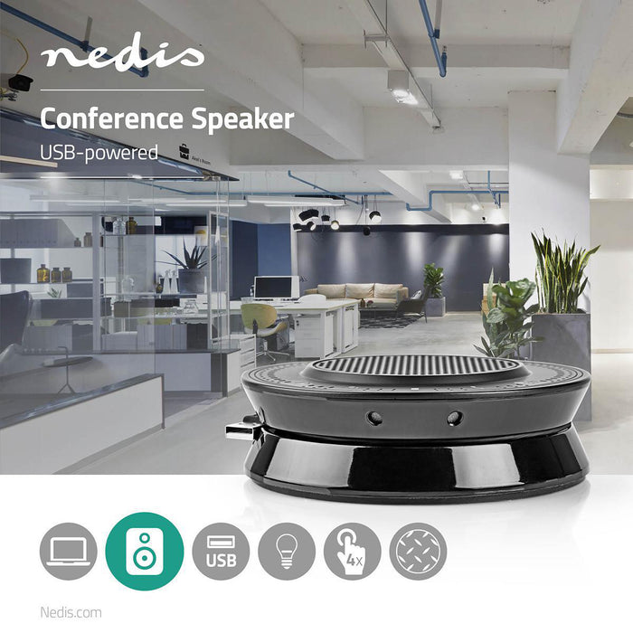 Nedis Conference Speaker - Peak power: 7.5 W, Power source type: USB Powered, Connection output: 1x 3.5 mm Audio Out, Connection output: 1x 3.5 mm Audio Out - Connection: USB 2.0