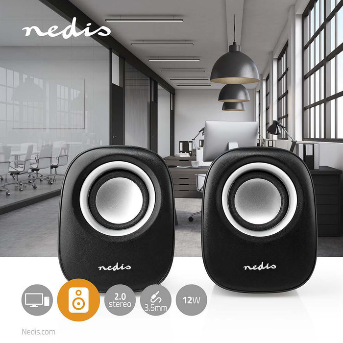 Nedis PC Speaker - 2.0, 12 W, 3.5 mm Male, USB Powered - Volume control