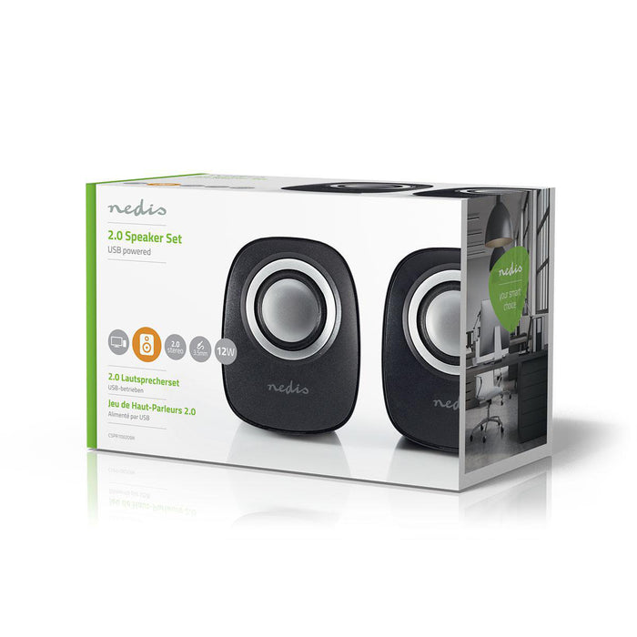 Nedis PC Speaker - 2.0, 12 W, 3.5 mm Male, USB Powered - Volume control