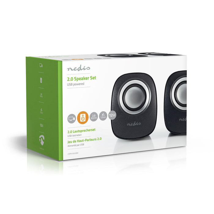 Nedis PC Speaker - 2.0, 12 W, 3.5 mm Male, USB Powered - Volume control