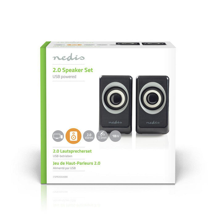 Nedis PC Speaker - 2.0, 18 W, 3.5 mm Male, Volume control - Connection output