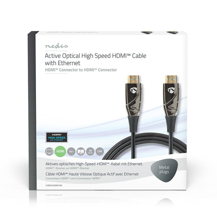 Nedis Active Optical High Speed HDMI Cable with Ethernet - HDMI Connector, HDMI Connector, 4K@60Hz, Black - Gift Box