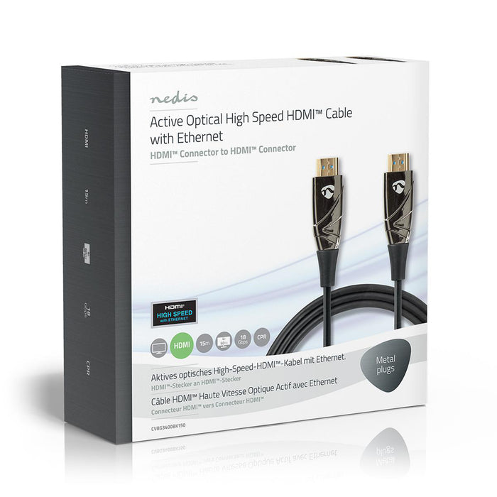 Nedis Active Optical High Speed HDMI Cable with Ethernet - HDMI Connector, HDMI Connector, 4K@60Hz, Black - Gift Box