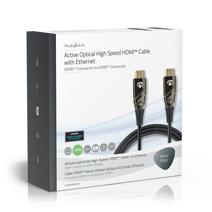 Nedis Active Optical High Speed HDMI Cable with Ethernet - HDMI Connector, HDMI Connector, 4K@60Hz, Black - Gift Box