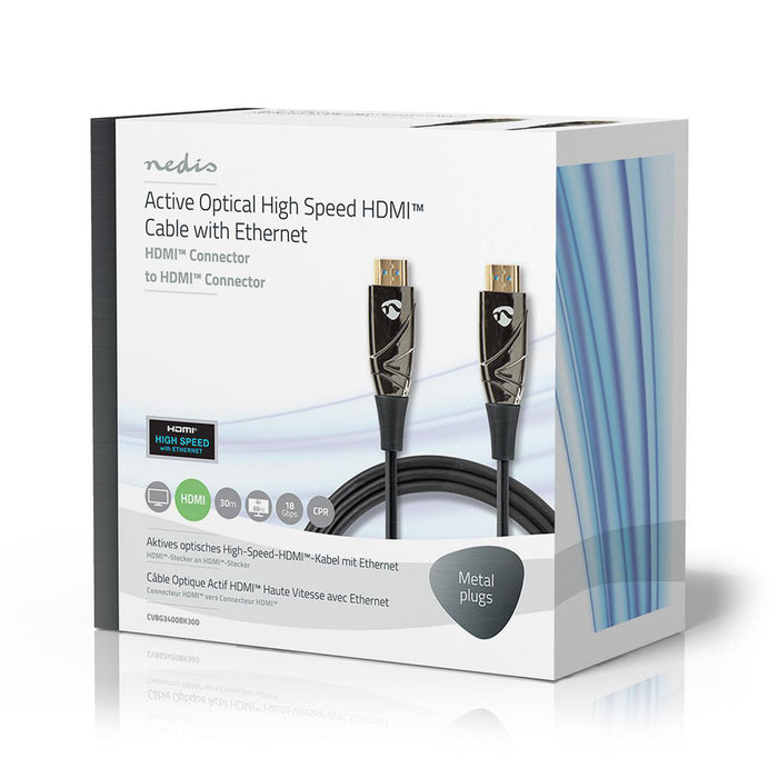 Nedis Active Optical High Speed HDMI Cable with Ethernet - HDMI Connector, HDMI Connector, 4K@60Hz, Black - Gift Box