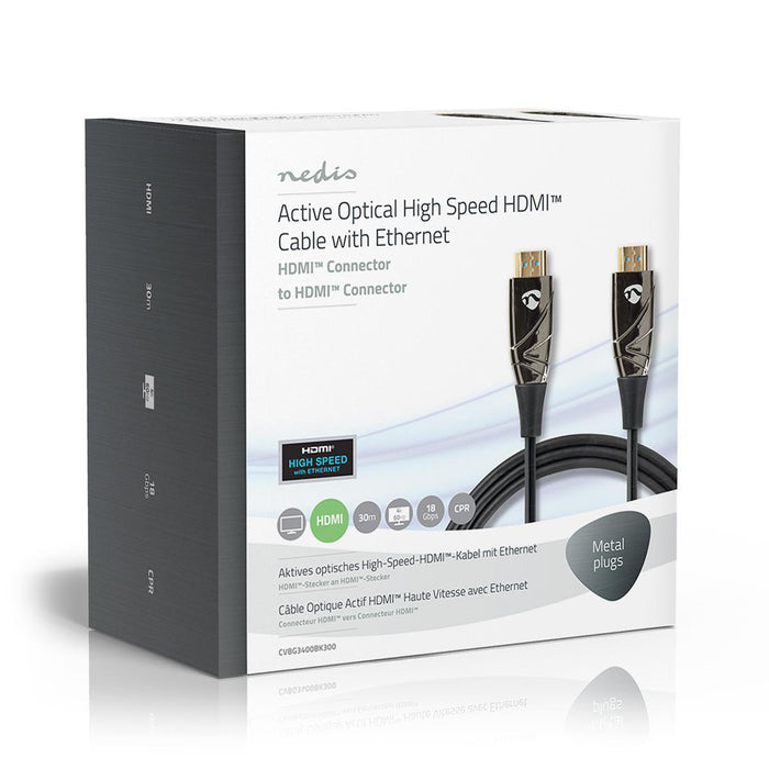 Nedis Active Optical High Speed HDMI Cable with Ethernet - HDMI Connector, HDMI Connector, 4K@60Hz, Black - Gift Box