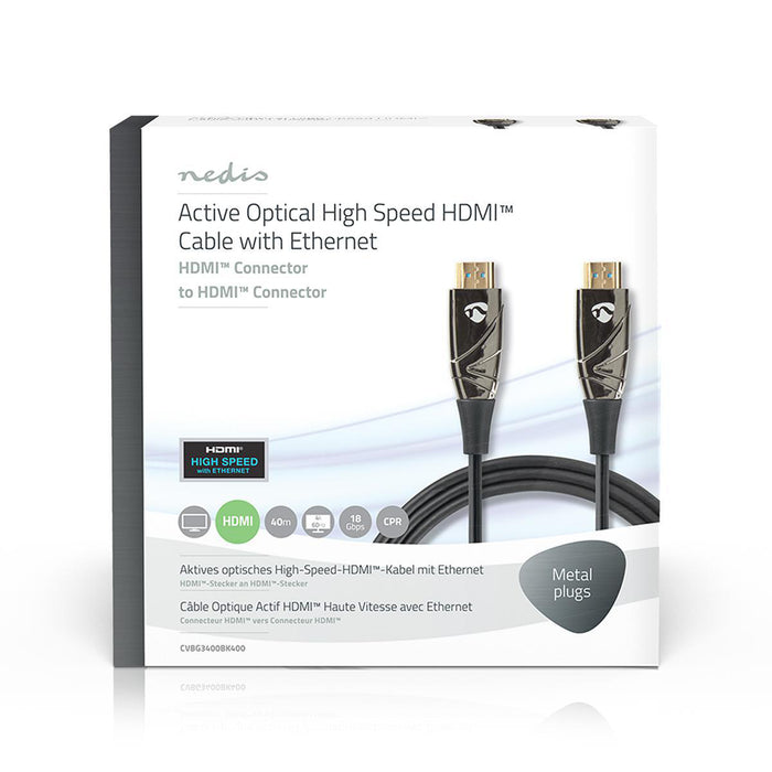 Nedis Active Optical High Speed HDMI Cable with Ethernet - HDMI Connector, HDMI Connector, 4K@60Hz, Black - Gift Box