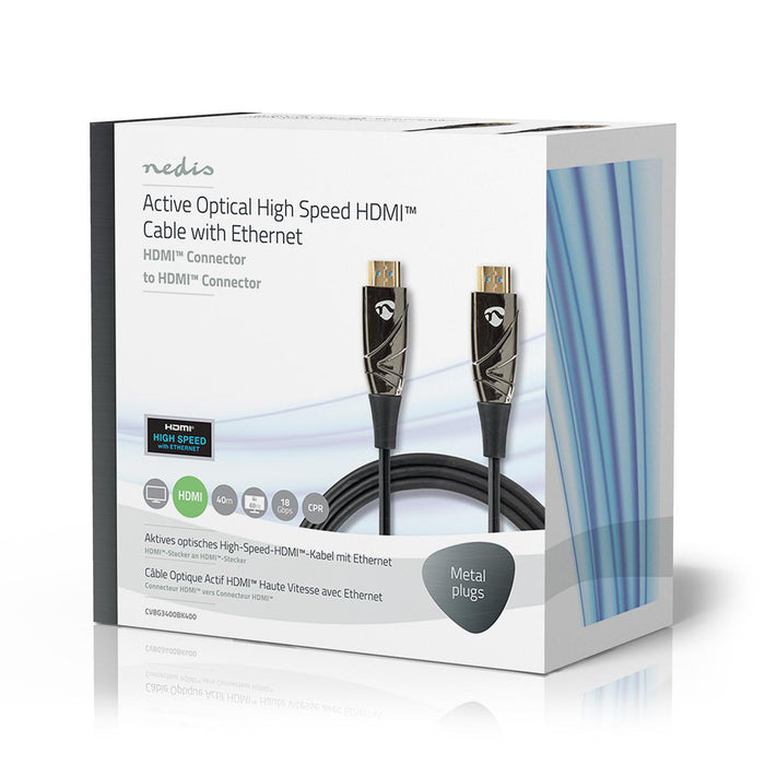 Nedis Active Optical High Speed HDMI Cable with Ethernet - HDMI Connector, HDMI Connector, 4K@60Hz, Black - Gift Box