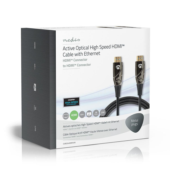 Nedis Active Optical High Speed HDMI Cable with Ethernet - HDMI Connector, HDMI Connector, 4K@60Hz, Black - Gift Box