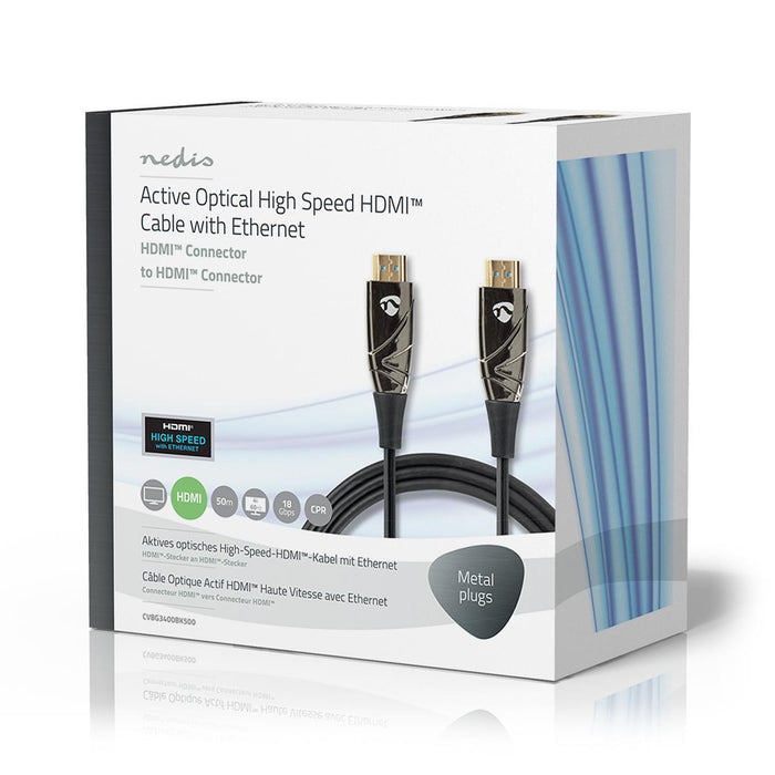 Nedis Active Optical High Speed HDMI Cable with Ethernet - HDMI Connector, HDMI Connector, 4K@60Hz, Black - Gift Box