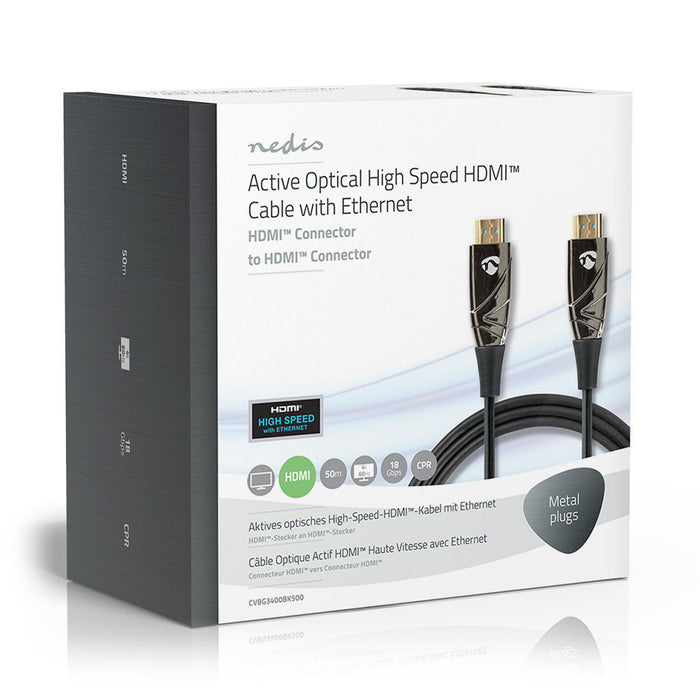 Nedis Active Optical High Speed HDMI Cable with Ethernet - HDMI Connector, HDMI Connector, 4K@60Hz, Black - Gift Box