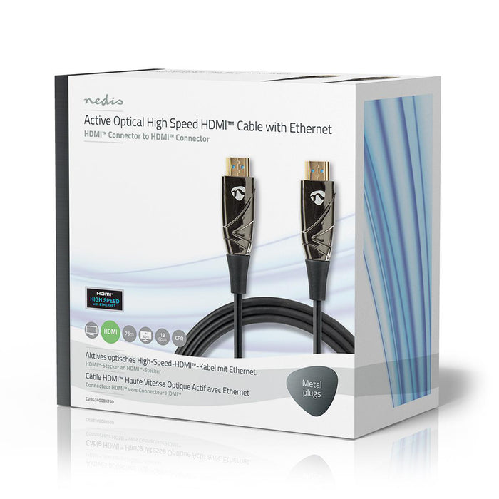 Nedis Active Optical High Speed HDMI Cable with Ethernet - HDMI Connector, HDMI Connector, 4K@60Hz, Black - Gift Box