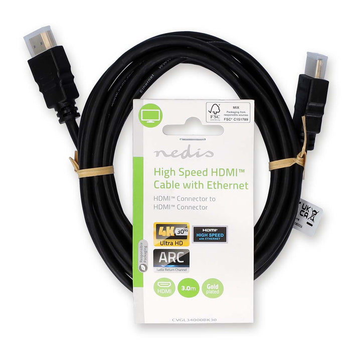 Nedis High Speed HDMI Cable with Ethernet - HDMI Connector, HDMI Connector, 4K@30Hz, Black - Label