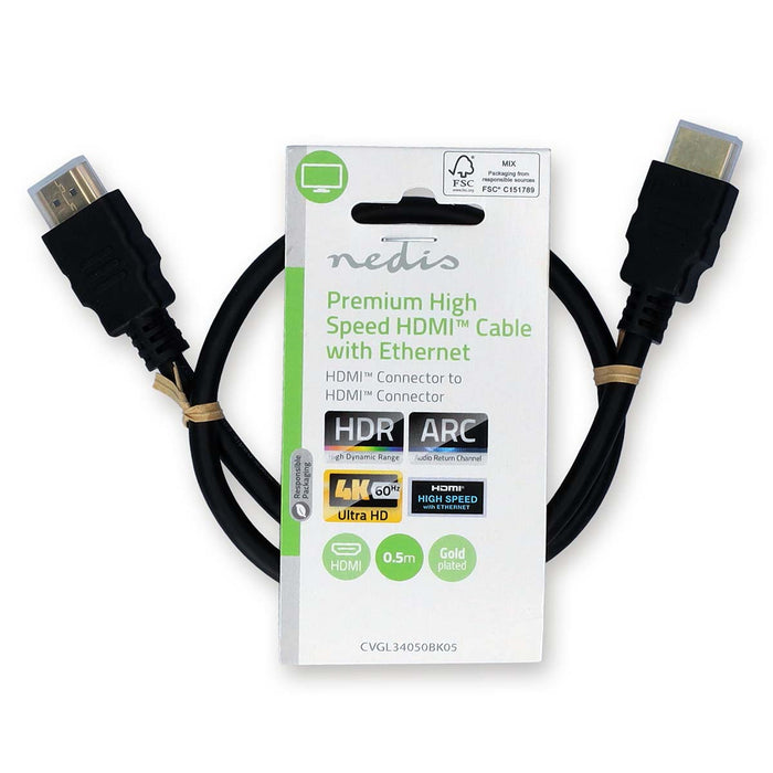 Nedis Premium High Speed HDMI Cable with Ethernet - HDMI Connector, HDMI Connector, 4K@60Hz, Black - Label