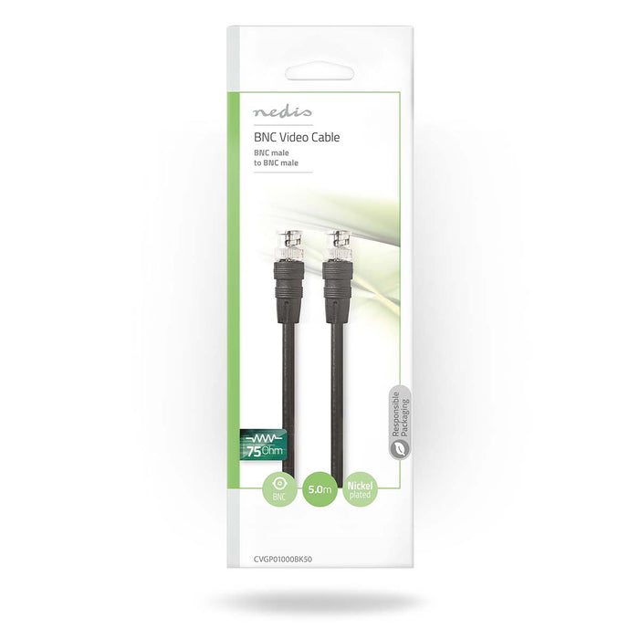 Nedis BNC Video Cable - BNC Male, BNC Male, Nickel Plated, Black - Envelope