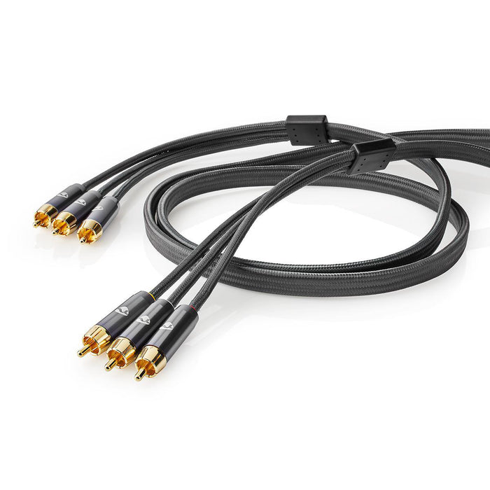 Nedis Composite Video Cable - 3x RCA Male, 3x RCA Male, Gold Plated, Anthracite / Gun Metal Grey - Cover Window Box